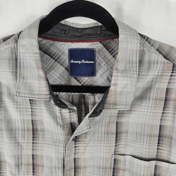 Tommy Bahama Gray Plaid Silk Cotton Blend Long Sleeve Button Up Shirt Men's XL - Picture 5 of 14